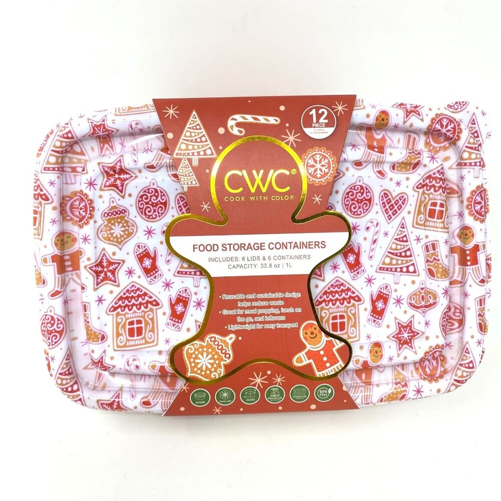Cook With Color 6 Pk 5 Cup Printed Holiday Cookies Food Storage Containers
